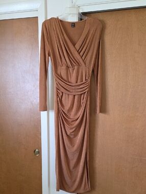 Shein Long Sleeve Draped Maxi Dress in Rust